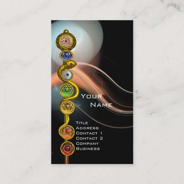 ROD OF ASCLEPIUS,7 CHAKRAS ,YOGA,SPIRITUAL ENERGY BUSINESS CARD (Front)