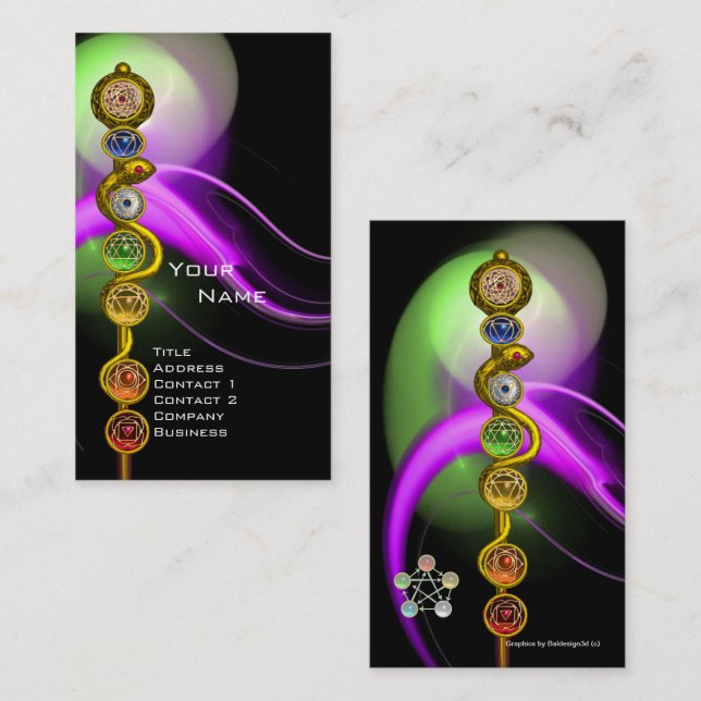 ROD OF ASCLEPIUS,7 CHAKRAS ,YOGA,SPIRITUAL ENERGY BUSINESS CARD (Front/Back)