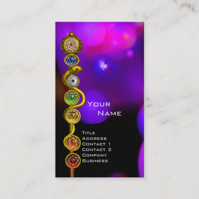 ROD OF ASCLEPIUS,7 CHAKRAS,YOGA ,SPIRITUAL ENERGY BUSINESS CARD (Front)