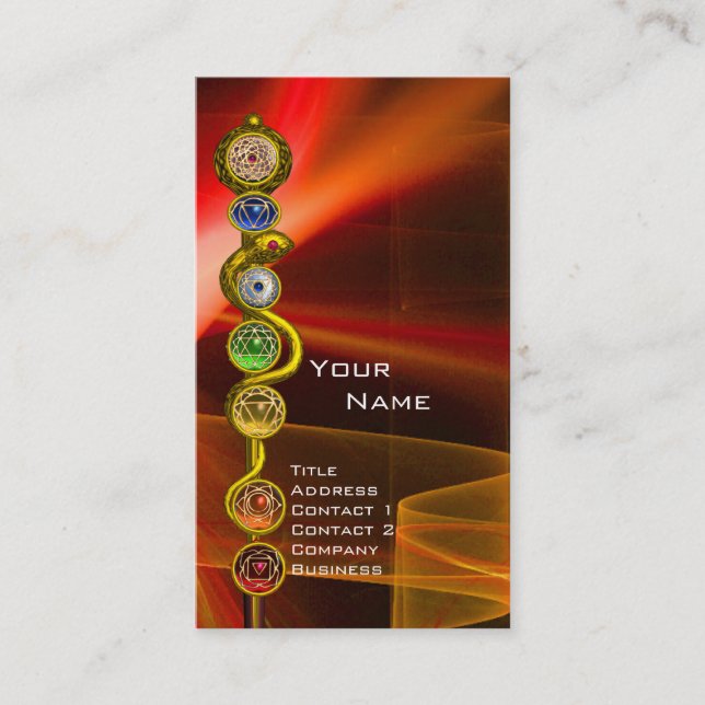 ROD OF ASCLEPIUS,7 CHAKRAS,YOGA ,SPIRITUAL ENERGY BUSINESS CARD (Front)