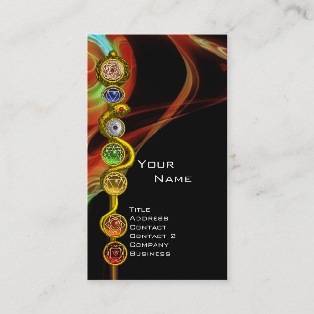 ROD OF ASCLEPIUS,7 CHAKRAS ,YOGA,SPIRITUAL ENERGY BUSINESS CARD (Front)