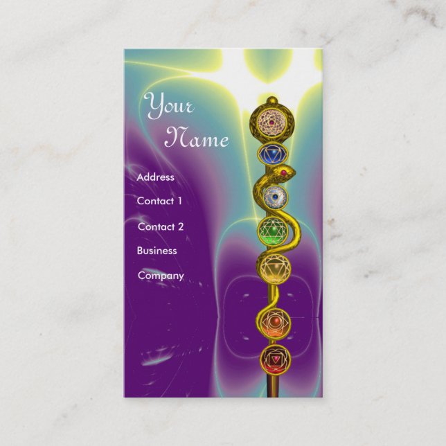 ROD OF ASCLEPIUS,7 CHAKRAS,YOGA ,SPIRITUAL ENERGY BUSINESS CARD (Front)