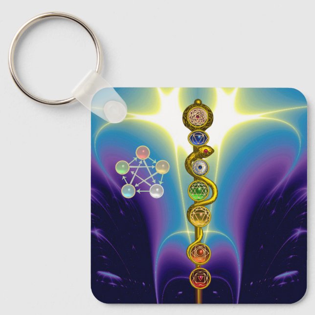 ROD OF ASCLEPIUS 7 CHAKRAS,YOGA ,SPIRITUAL ENERGY KEY RING (Front)