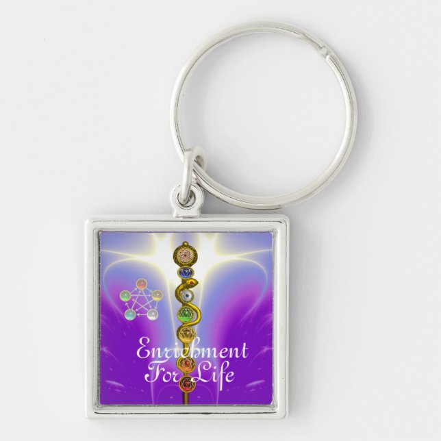 ROD OF ASCLEPIUS 7 CHAKRAS,YOGA ,SPIRITUAL ENERGY KEY RING (Front)
