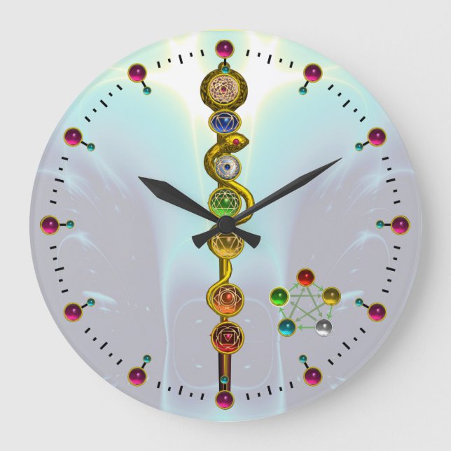 ROD OF ASCLEPIUS 7 CHAKRAS,YOGA ,SPIRITUAL ENERGY LARGE CLOCK (Front)