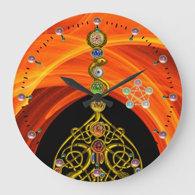 ROD OF ASCLEPIUS 7 CHAKRAS,YOGA ,SPIRITUAL ENERGY LARGE CLOCK (Front)