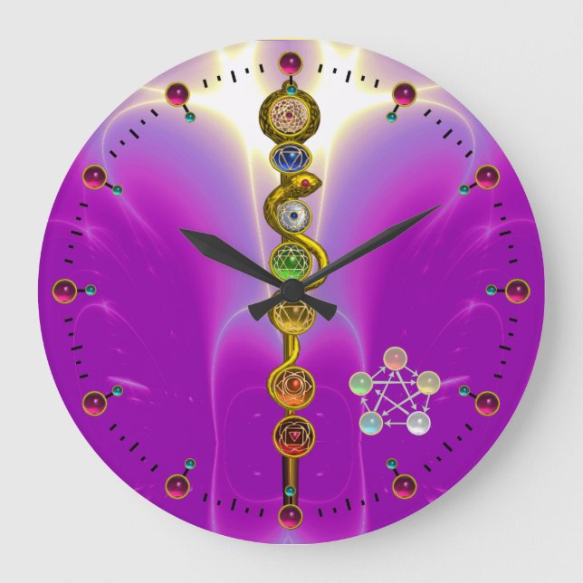 ROD OF ASCLEPIUS 7 CHAKRAS,YOGA ,SPIRITUAL ENERGY LARGE CLOCK (Front)