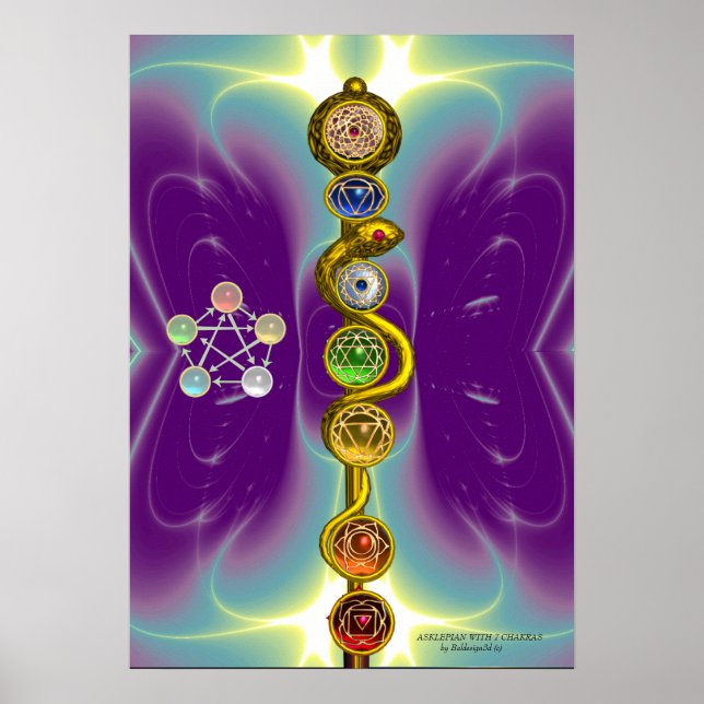 ROD OF ASCLEPIUS 7 CHAKRAS,YOGA ,SPIRITUAL ENERGY POSTER (Front)