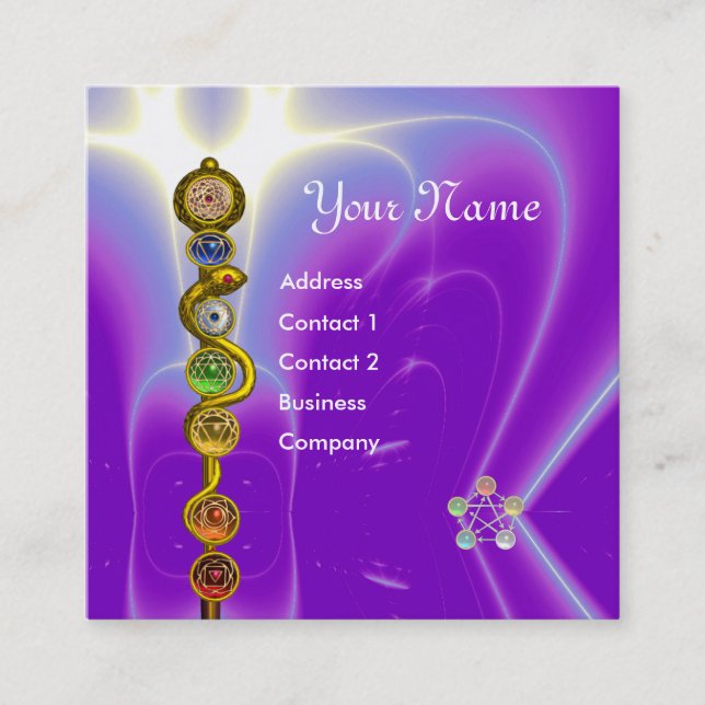 ROD OF ASCLEPIUS,7 CHAKRAS,YOGA ,SPIRITUAL ENERGY SQUARE BUSINESS CARD (Front)
