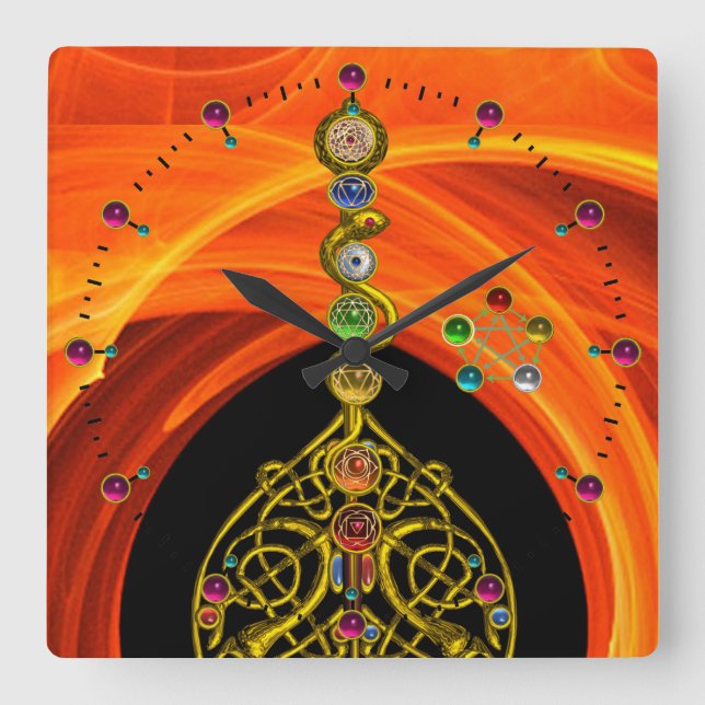 ROD OF ASCLEPIUS 7 CHAKRAS,YOGA ,SPIRITUAL ENERGY SQUARE WALL CLOCK (Front)