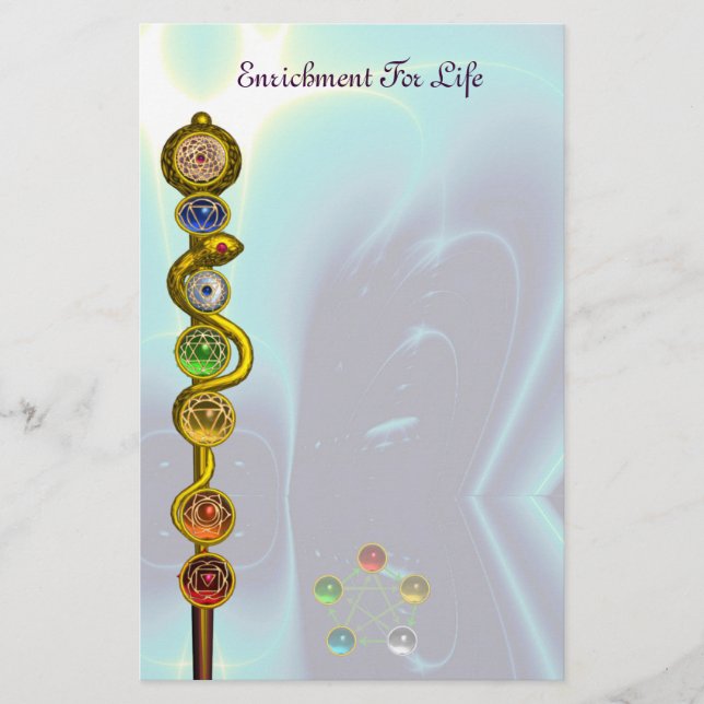 ROD OF ASCLEPIUS 7 CHAKRAS,YOGA ,SPIRITUAL ENERGY STATIONERY (Front)