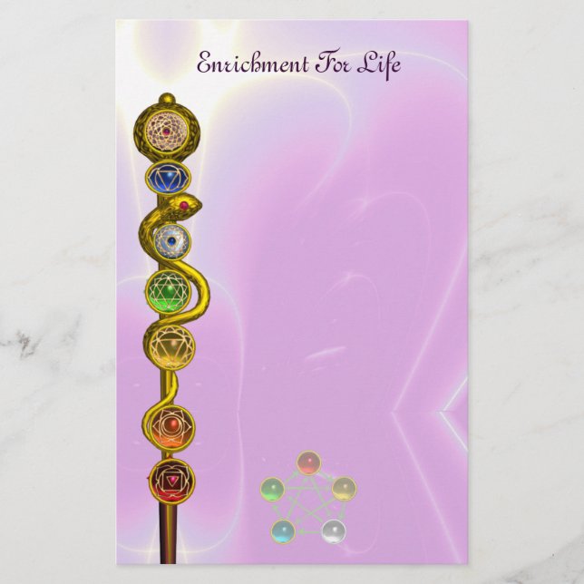 ROD OF ASCLEPIUS 7 CHAKRAS,YOGA ,SPIRITUAL ENERGY STATIONERY (Front)