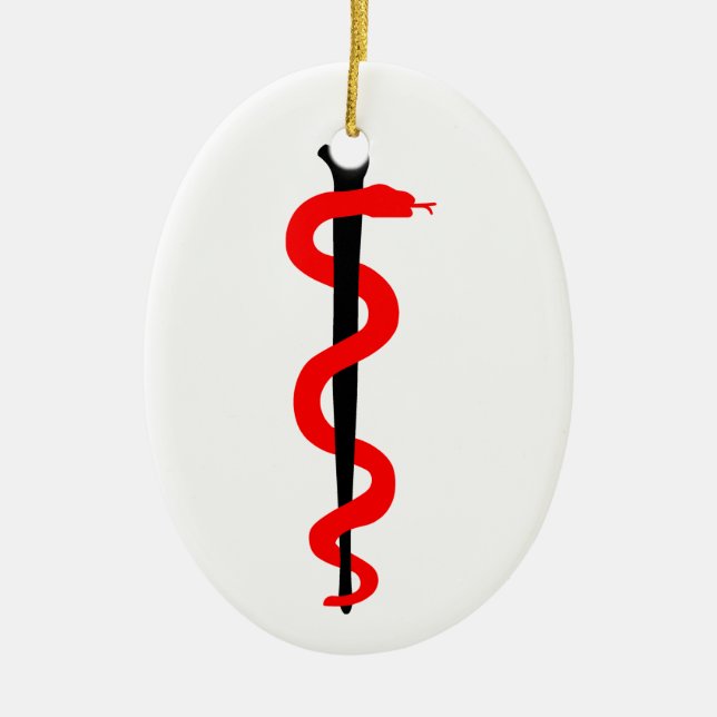 Rod of Asclepius Ceramic Tree Decoration (Front)
