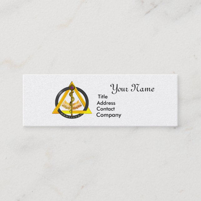 ROD OF ASCLEPIUS DENTIST DENTISTRY GOLD METALLIC MINI BUSINESS CARD (Front)