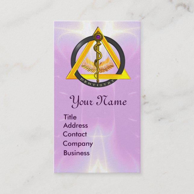 ROD OF ASCLEPIUS DENTIST DENTISTRY MONOGRAM PEARL BUSINESS CARD (Front)