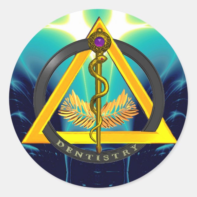 ROD OF ASCLEPIUS DENTIST DENTISTRY SYMBOL CLASSIC ROUND STICKER (Front)