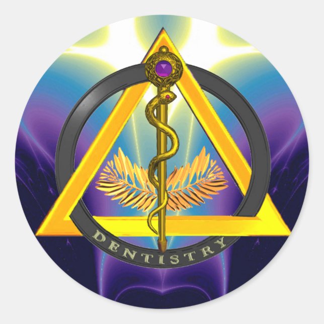 ROD OF ASCLEPIUS DENTIST DENTISTRY SYMBOL CLASSIC ROUND STICKER (Front)