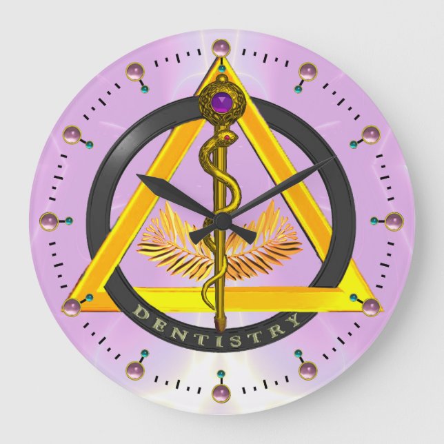ROD OF ASCLEPIUS DENTIST DENTISTRY SYMBOL ,Lilac Large Clock (Front)