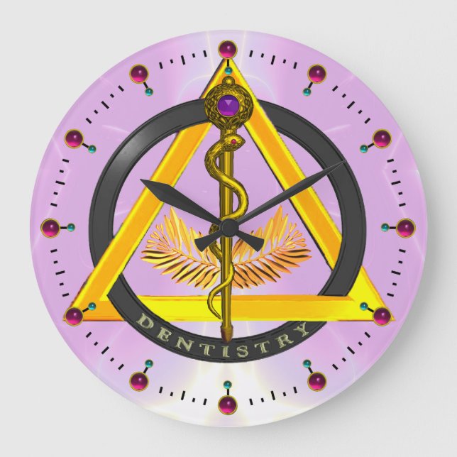 ROD OF ASCLEPIUS DENTIST DENTISTRY SYMBOL ,Lilac Large Clock (Front)