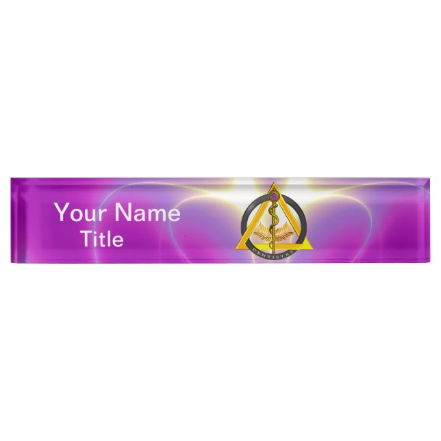 ROD OF ASCLEPIUS DENTIST DENTISTRY SYMBOL, Pink Nameplate (Front)