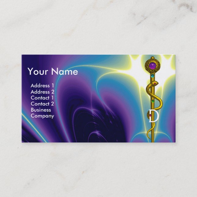 ROD OF ASCLEPIUS DENTISTRY,DENTAL CLINIC MONOGRAM BUSINESS CARD (Front)