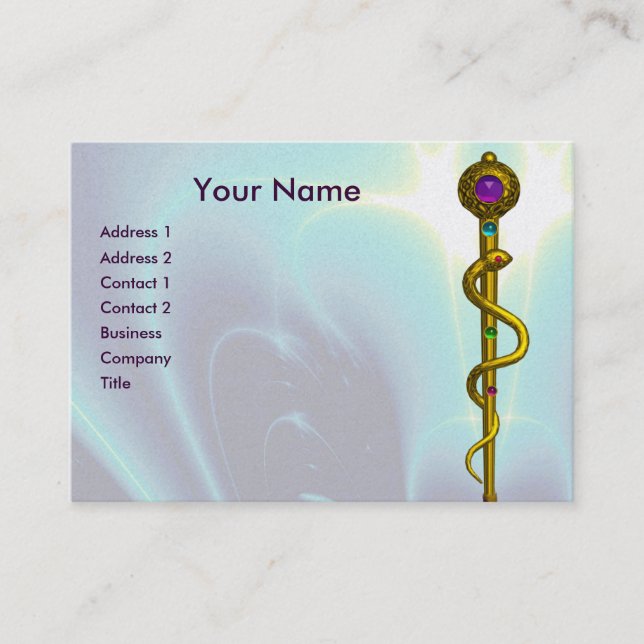 ROD OF ASCLEPIUS Gold Medical Healing Blue Teal Business Card (Front)