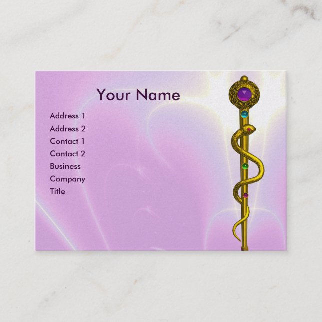 ROD OF ASCLEPIUS Gold Medical Healing Ultra Violet Business Card (Front)