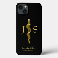 Rod of Asclepius Medical Classy Gold on Black