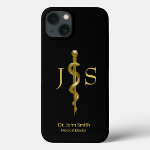 Rod of Asclepius Medical Classy Gold on Black Case-Mate iPhone Case
