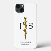 Rod of Asclepius Medical Classy Gold on White