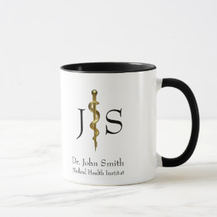Rod of Asclepius Medical Classy Gold on White Mug