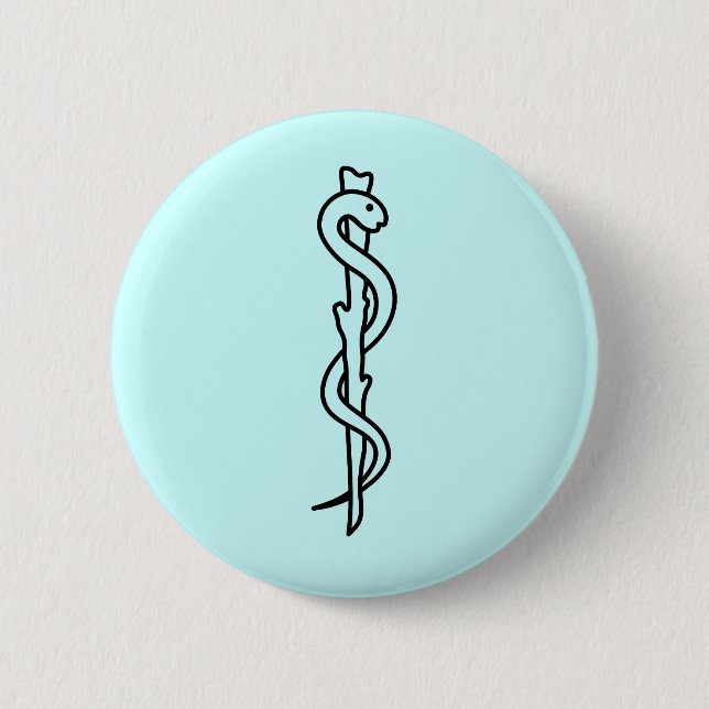 Rod of Asclepius [medical symbol] 6 Cm Round Badge (Front)