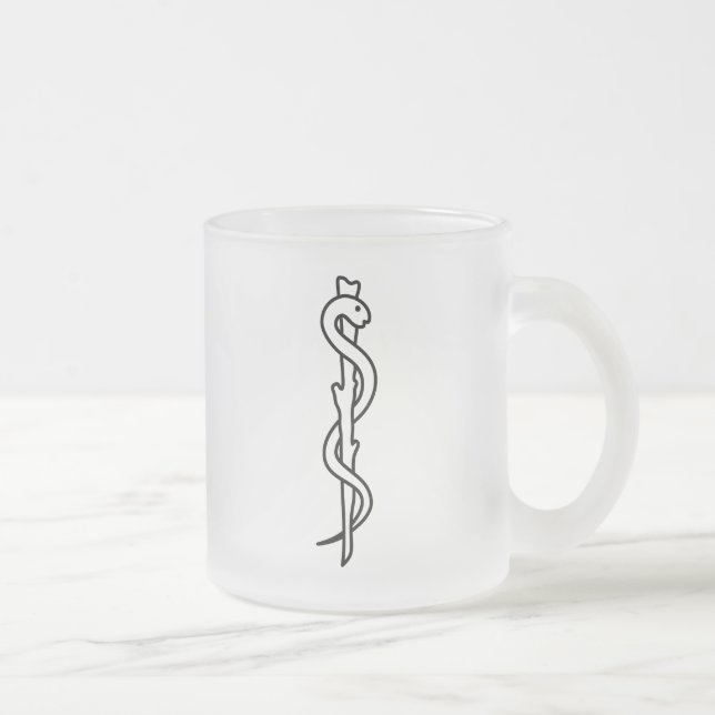 Rod of Asclepius [medical symbol] Frosted Glass Coffee Mug (Right)