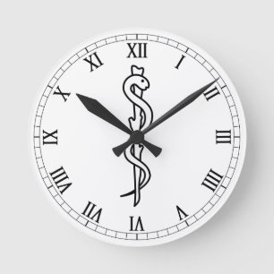 Rod of Asclepius Round Clock