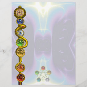 ROD OF ASCLEPIUS WITH 7 CHAKRAS ,SPIRITUAL ENERGY