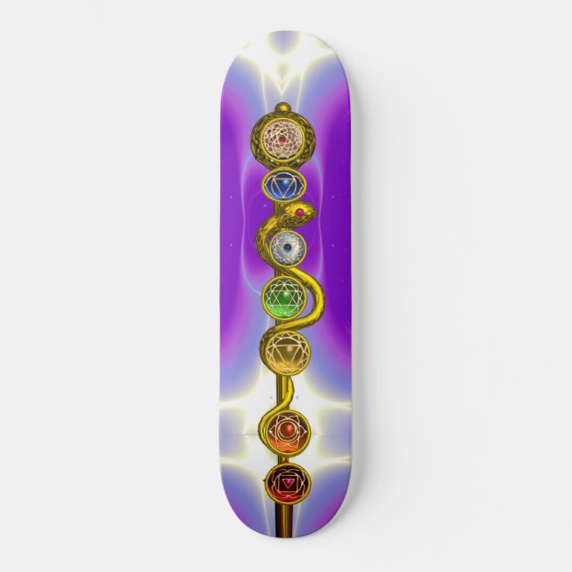 ROD OF ASCLEPIUS WITH 7 CHAKRAS ,SPIRITUAL ENERGY SKATEBOARD (Front)