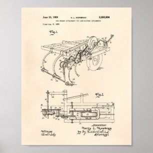 Rod Weeder Attachment 1959 Patent Art Old Peper Poster
