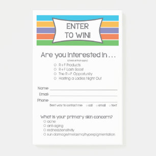 Rodan + Fields Inspired Enter to Win Post It Note