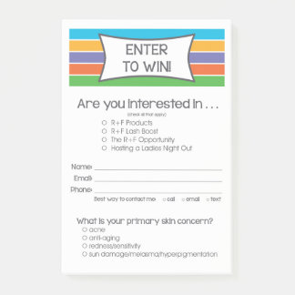 Rodan + Fields Inspired Enter to Win Post It Note