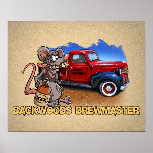 Roddy Rat Fink Style Moonshine Brewmaster Cartoon Poster (Front)