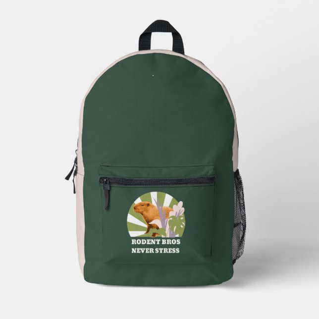 Rodent Bros Never Stress Funny Capybara Printed Backpack (Front)