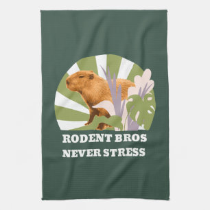 Rodent Bros Never Stress Funny Capybara Tea Towel