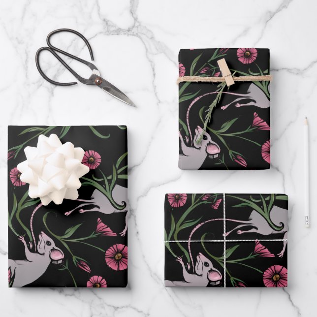 Rodent Floral Wrapping Paper Sheet (Front)