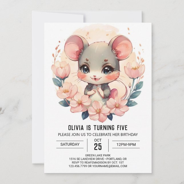 Rodent Printable Mouse Birthday Invitation (Front)