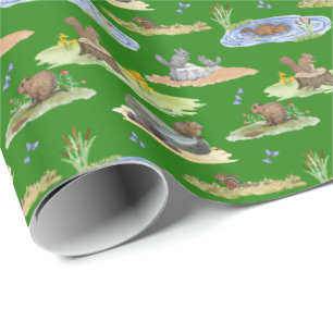 Rodent Toile Wrapping Paper  (Original on Green) 