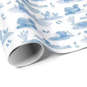 Rodent Toile Wrapping Paper (Slate Blue)