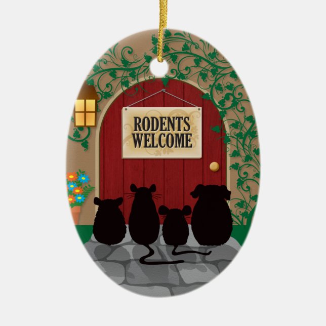 Rodents Welcome Ceramic Tree Decoration (Front)