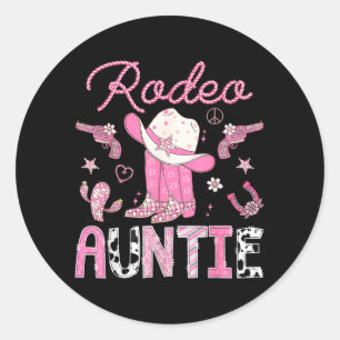 Rodeo Auntie 1st Birthday Pink Boots Disco Cowgirl Classic Round Sticker