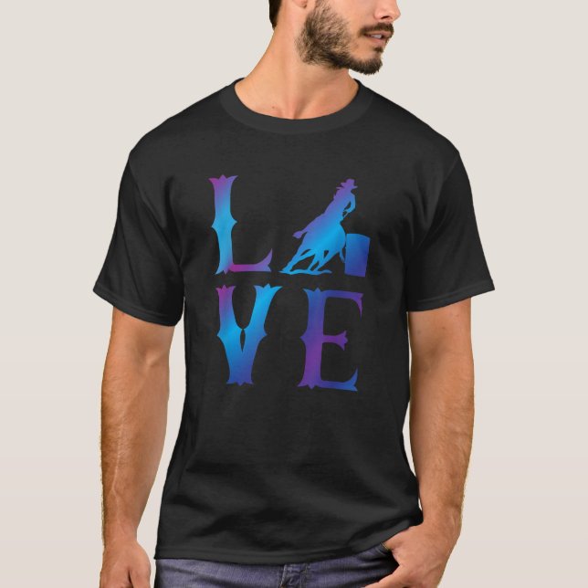 Rodeo Barrel Racing LOVE Distressed Blue  T-Shirt (Front)