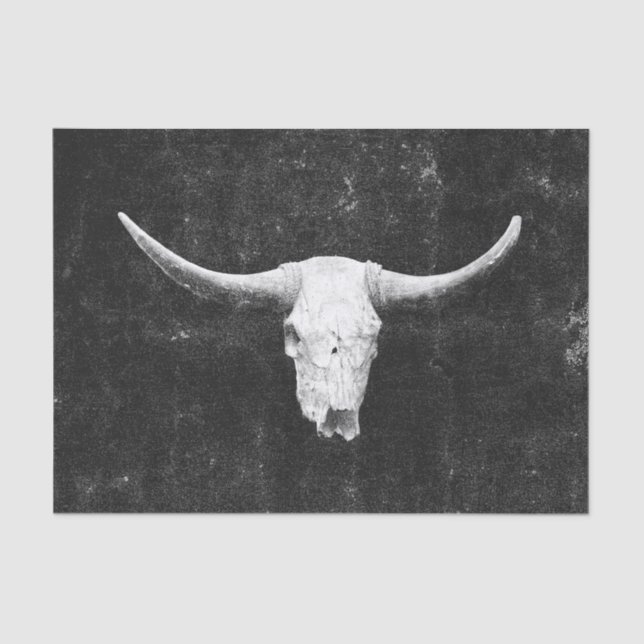 Rodeo Black And White Rustic Western Bull Skull Tissue Paper (Front)